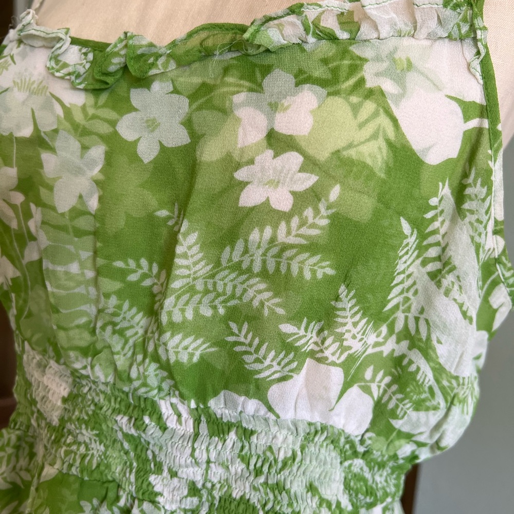 Anthropologie Odille Spaghetti Strap Green Floral Top L - Picture 3 of 6